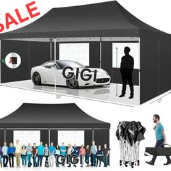 10x20 Pop Up Canopy with  Sidewalls and Windows, Ez Up Outdoor Instant Canopy Tent for Parties, Adjustable Waterproof Canopy with  Sand Bags,  Stak