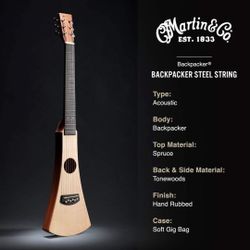 Martin Steel String Backpacker Travel Guitar w/ Bag PD $400 Mint 