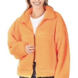 Bright Orange Full Zipper Sherpa Jacket (XL)