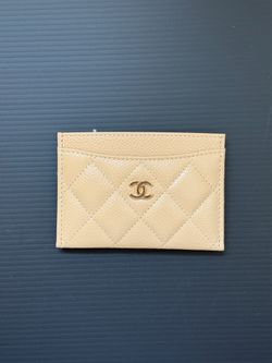 BNWT Chanel Classic Quilted Card Holder Caviar Beige Gold Hardware Wallet 100% AUTHENTIC