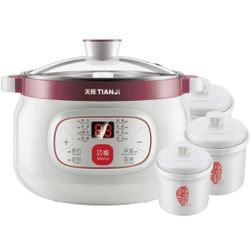 Small Electric Stew Pot, Multi-Purpose Ceramic Cooker for Soup, Desserts, Steaming, with Multiple Ceramic Liners, 1.8L+0.44L*3, DGD18-18CG