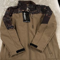 NEW HOOEY SOFTSHELL  TAN/BLUE JACKET 