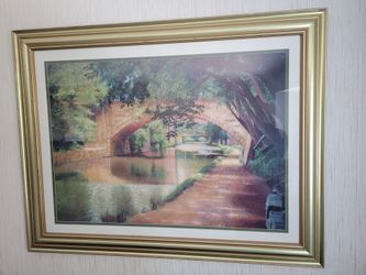 Barbara Hails 1986 "Low Bridge" Framed Wall Art Decor
