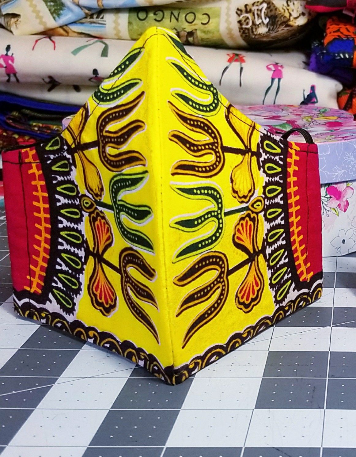 3 layered Yellow Dashiki (African Print) Face Mask