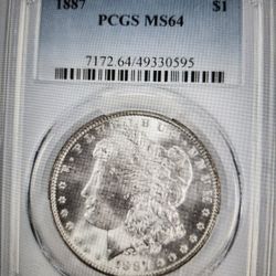 1887 Morgan Silver DollarMS - 64 PCGS BLUE LABEL