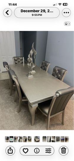 Ashley Coralayne Dining Table + 6 Chairs Glam Silver, Crystal Accents