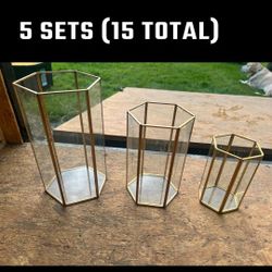 Gold Hurricane Candle Holders 