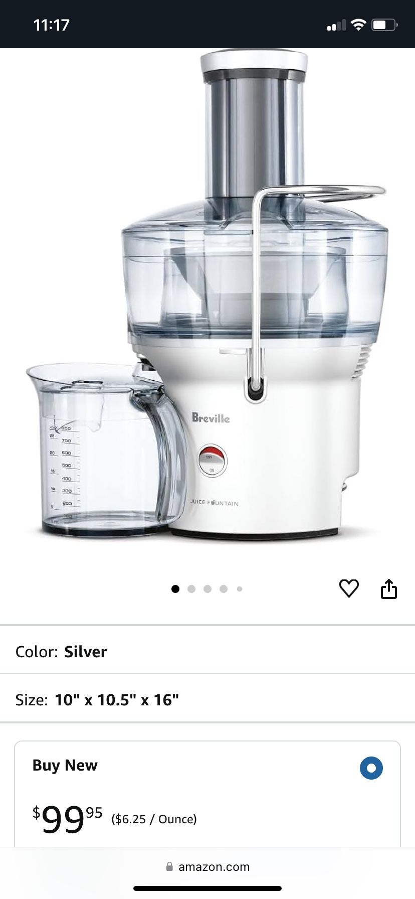 Breville BJE200XL Juice Fountain Compact Centrifugal Machine, 25 oz