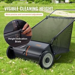 222# Push Lawn Sweeper, 26-inch Leaf & Grass Collector, Strong Rubber Wheels & Heavy Duty Thickened Steel, Durable to Use with Large Capacity 7 cu. ft