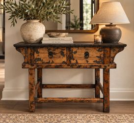 Rustic Distressed Wood Console Table – 2 Drawers – Vintage Farmhouse