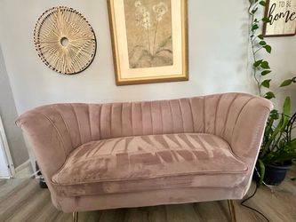 Pink Velvet Channel Tufted Loveseat