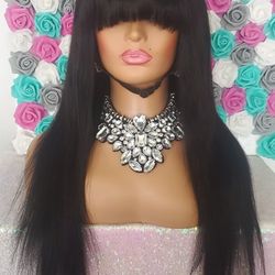 100%Human Hair Lace Part Bang Wig