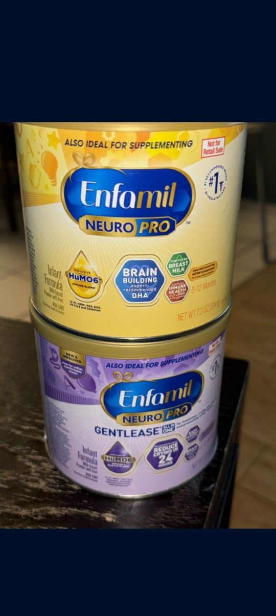 12 ENFAMIL NUERO PRO (YELLOW)
AND ALSO 12 CANS ENFAMIL NUERO PRO GENTLEASE ARE AVAILABLE(PURPLE CANS)
7.2 OUNCE CANS  FOR $150  CASH
 ALL BRAND NEW  
