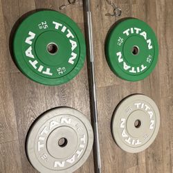 🕺🏽$30 Off Father’s day NO HOLD’S NEW BUMPER Olympic NEW 5 ft Bar With Bumpers 10s & 25s [total: 100 lbs)