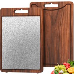 1" Thick Non Slip Dual Sided Cutting Board - Wood &GR1 Titanium