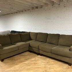 Delivery available Ashley furniture brown green L shape sectional sofa couch
