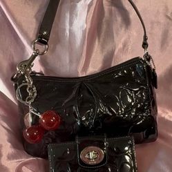 Y2K Coach Black Patent Leather Signature C Bag And Matching Wallet 
