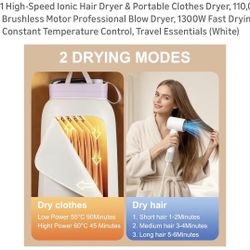 High-Speed Ionic Hair Dryer & Portable Clothes Dryer/ Secador De Ropa Y De Pelo 2 En 1 