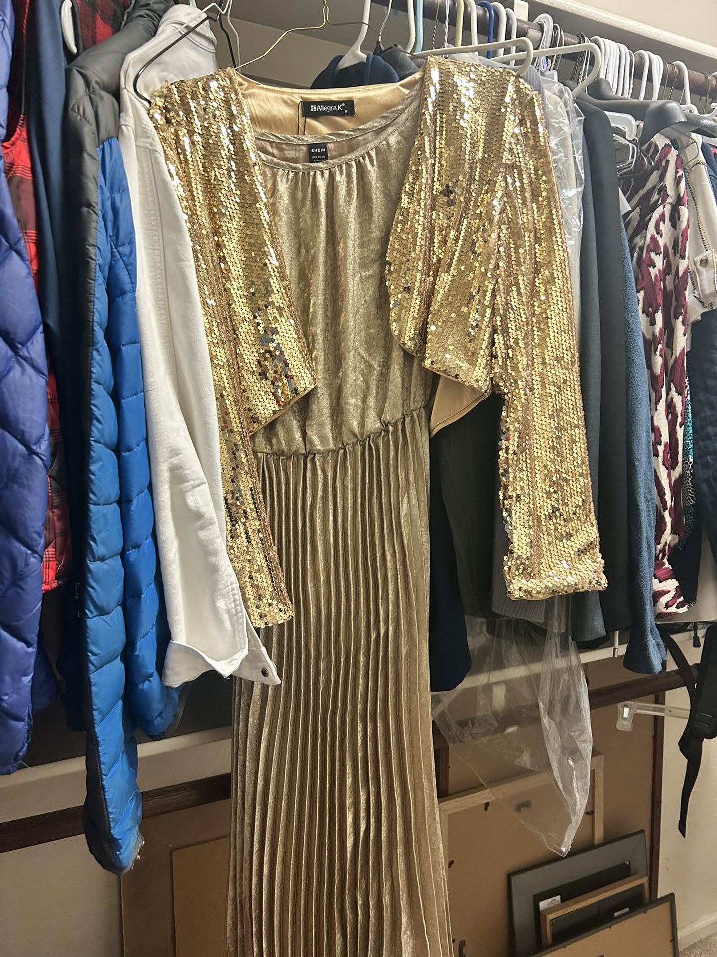 Gold Dress And Cardigan