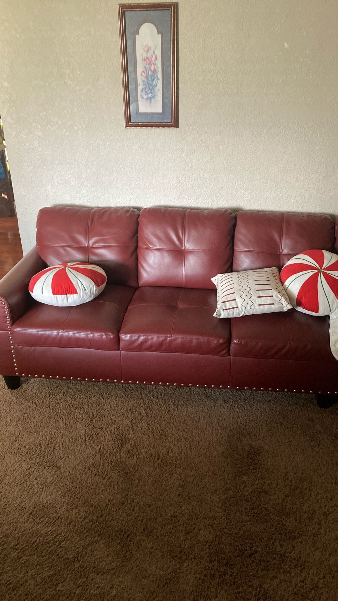 Red L-shaped Vinyl Sofa