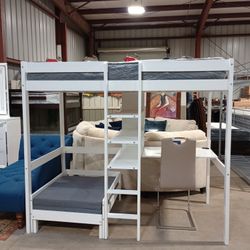 Loft Twin Bed With Shelves, Desk And Extra Sleeper