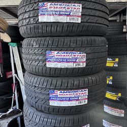 SET OF FOUR NEW TIRES 245/50/18 AMERICAN ROADSTAR, INCLUDING MOUNT AND BALANCE, ASK FOR SIZE AND BRANDS