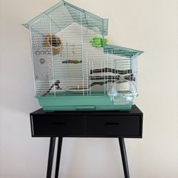 Bird Cage Birdcage Table Drawers Food Finch Canary Bath MCM Mid Century Modern 