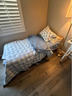 Wooden twin bed frame with mattress!