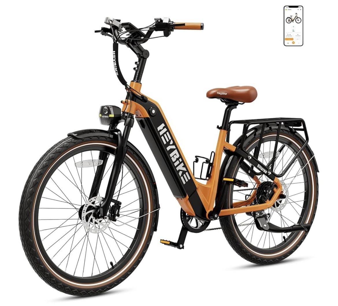 Heybike Cityrun Electric Bike, 1000W Motor Peak City Cruiser Ebike, 48V 15Ah(720Wh) Battery, 60 Miles, Step-Thru Electric Bicycle with APP Control, 3H
