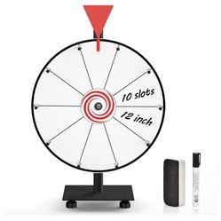 12 inch Spinning Prize Wheel - 10 Slots White Tabletop Spinner - Heavy Duty Base Roulette Wheel for Carnival, Trade Show, Win Fortune Spin Games