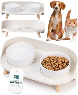 MalsiPree Elevated Dog Bowls 45° Tilt Feeding Station with Ceramic Dishes