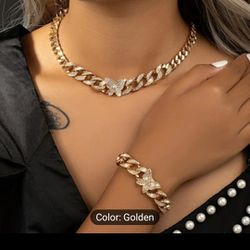 Tick Chain  Butterfly Golden Necklace Bracelet