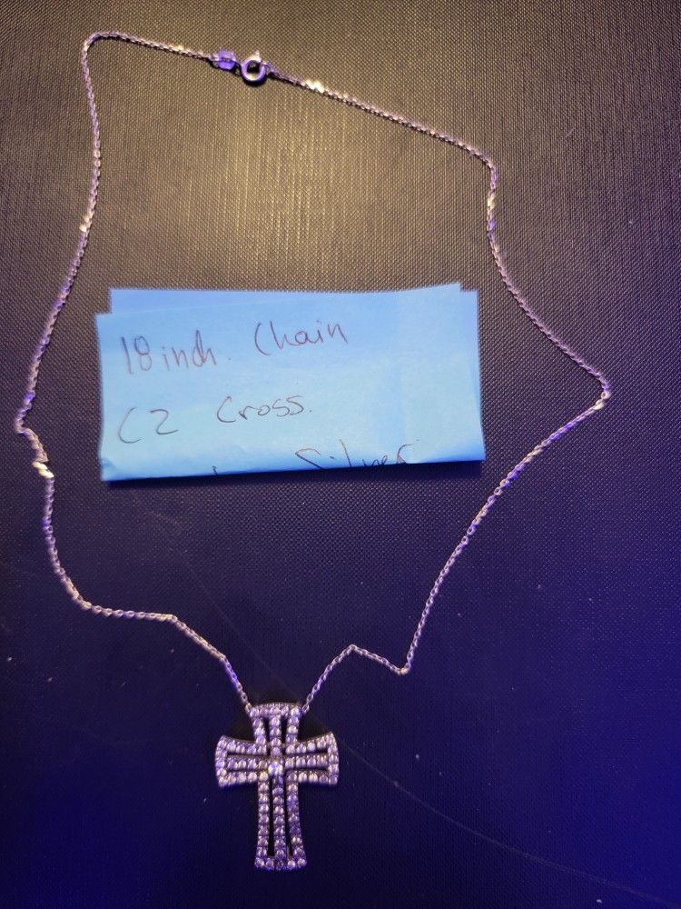18inch Cz Cross Sterling Silver Necklace