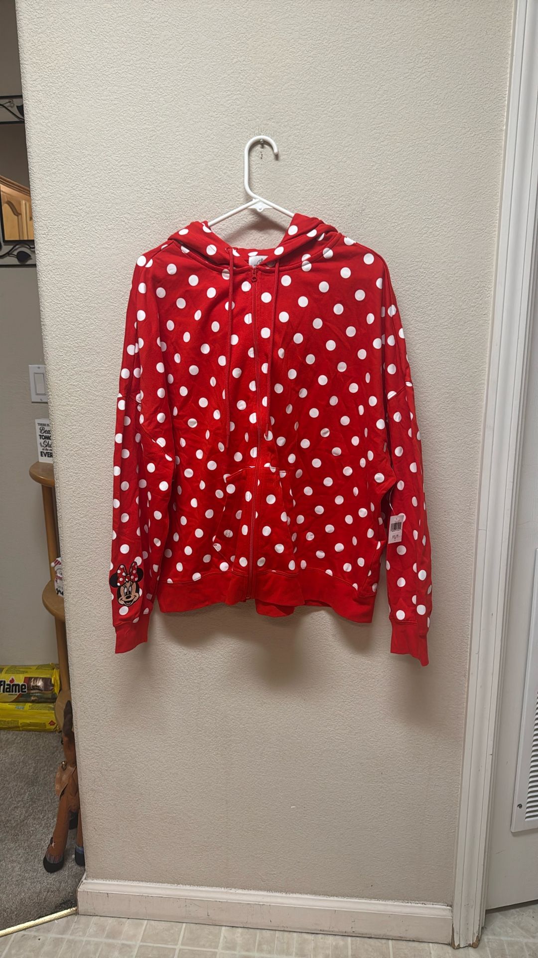 New With Tags Womens XL Disney Store Minnie Mouse Hood With Ears Zip Up Sweatshirt Jacket Coat