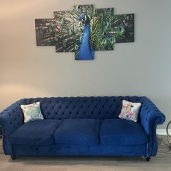 Midnight Blue Velvet 3 Seats Chesterfield Sofa