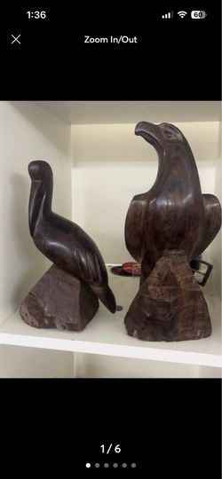 Vintage Hand carved wood eagle and pelican