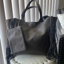 Charcoal Grey Fringe Tote Bag 