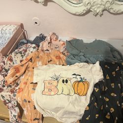 Baby Girl Fall Clothes Bundle 7 Outfits Halloween Thanksgiving 