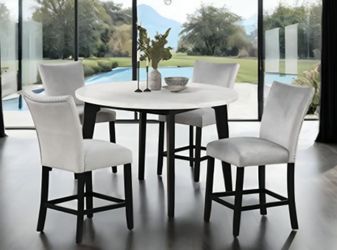 Brand New Black, White & Grey 5pc Counter Height Dining Table Set w Marble Top