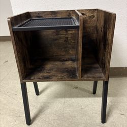 Small Rustic Wood Side Table with Metal Shelf Nightstand Bookshelf