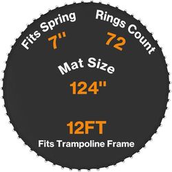 Trampoline Replacement Mat, Jumping Mat Fits 12 ft Frame, Universal Jumping Round Trampoline Mat with 72V-Rings, Only Fit 7" Spring Length