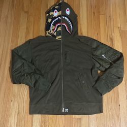 Green BAPE Military Shark Relaxed Fit Full Zip Hoodie