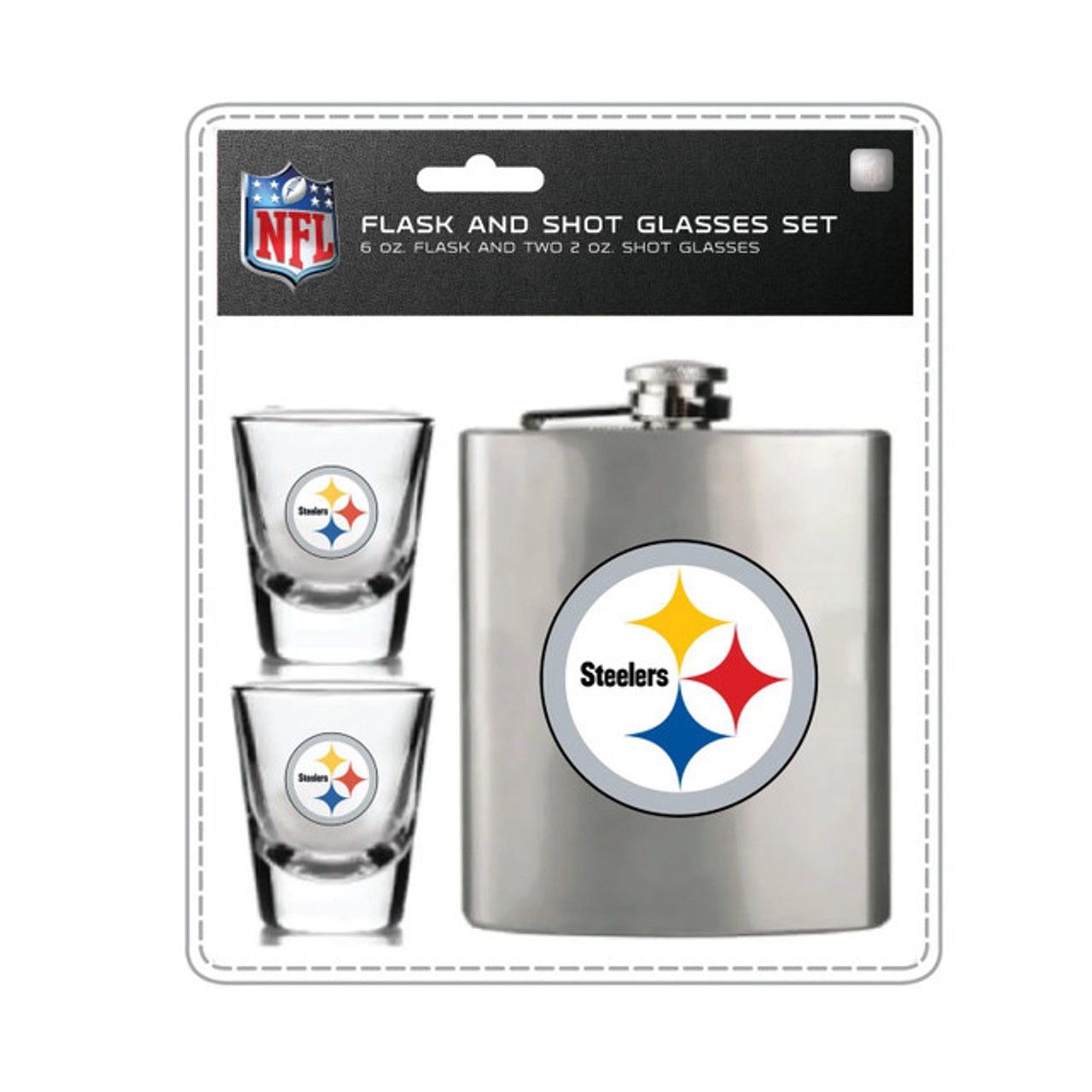 NFL Pittsburgh Steelers Flask and Glass Shots Set OFFICIAL NFL MERCHANDISE