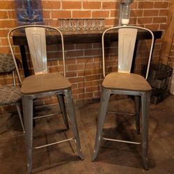 Industrial Clear Coat Metal Counter Height Restaurant Stools with Wood Seat