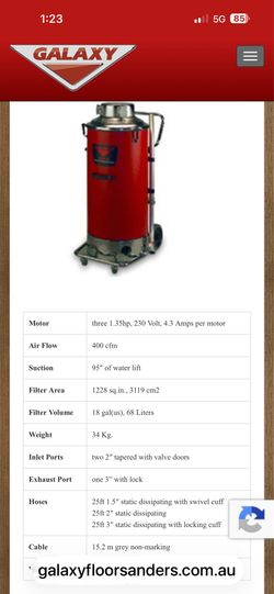 Commercial vacuum 220 v  Updated 2 motor design, LOW HOURS