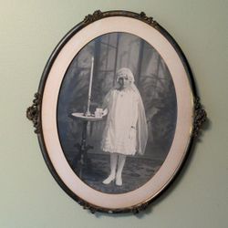 Antique Photo And Tin Frame Girl Religious