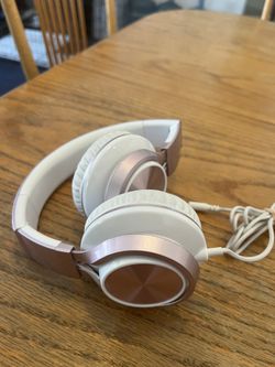 AILIHEN MS300 Wired Chome Rose Gold Pink Foldable Headphones Headset Has Soft Squish Foam Speaker Ear-Pads In Excellent Condition