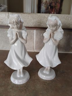 Set of 2 Ceramic First Communion Girl Figurines 6.5"