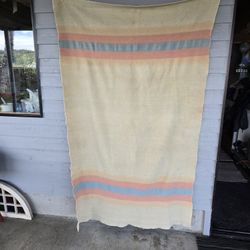Vintage Pendleton signed wool blanket w/pink/blue stripes