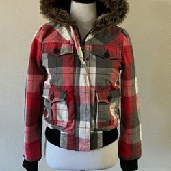 Roxy Flannel Print Hoodie Jacket w/ Quilted Lining
